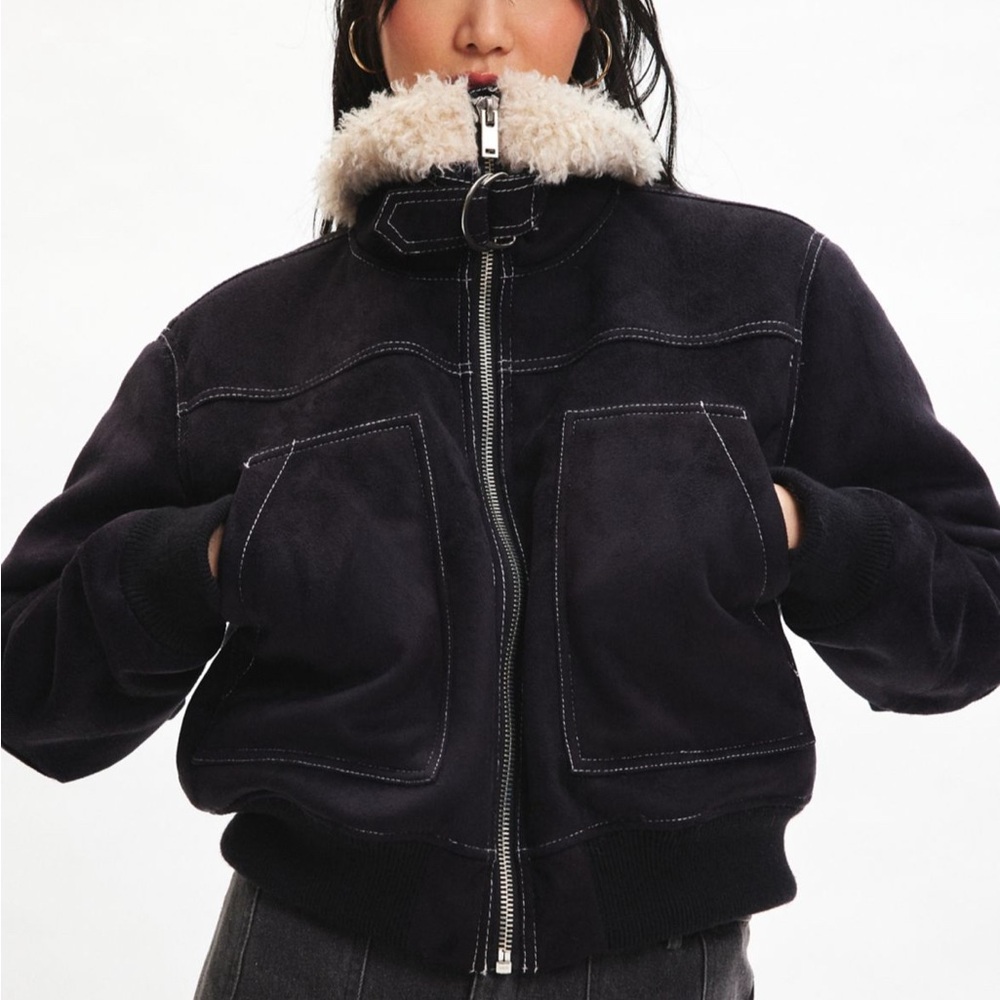 BDG August faux suede bomber jacket